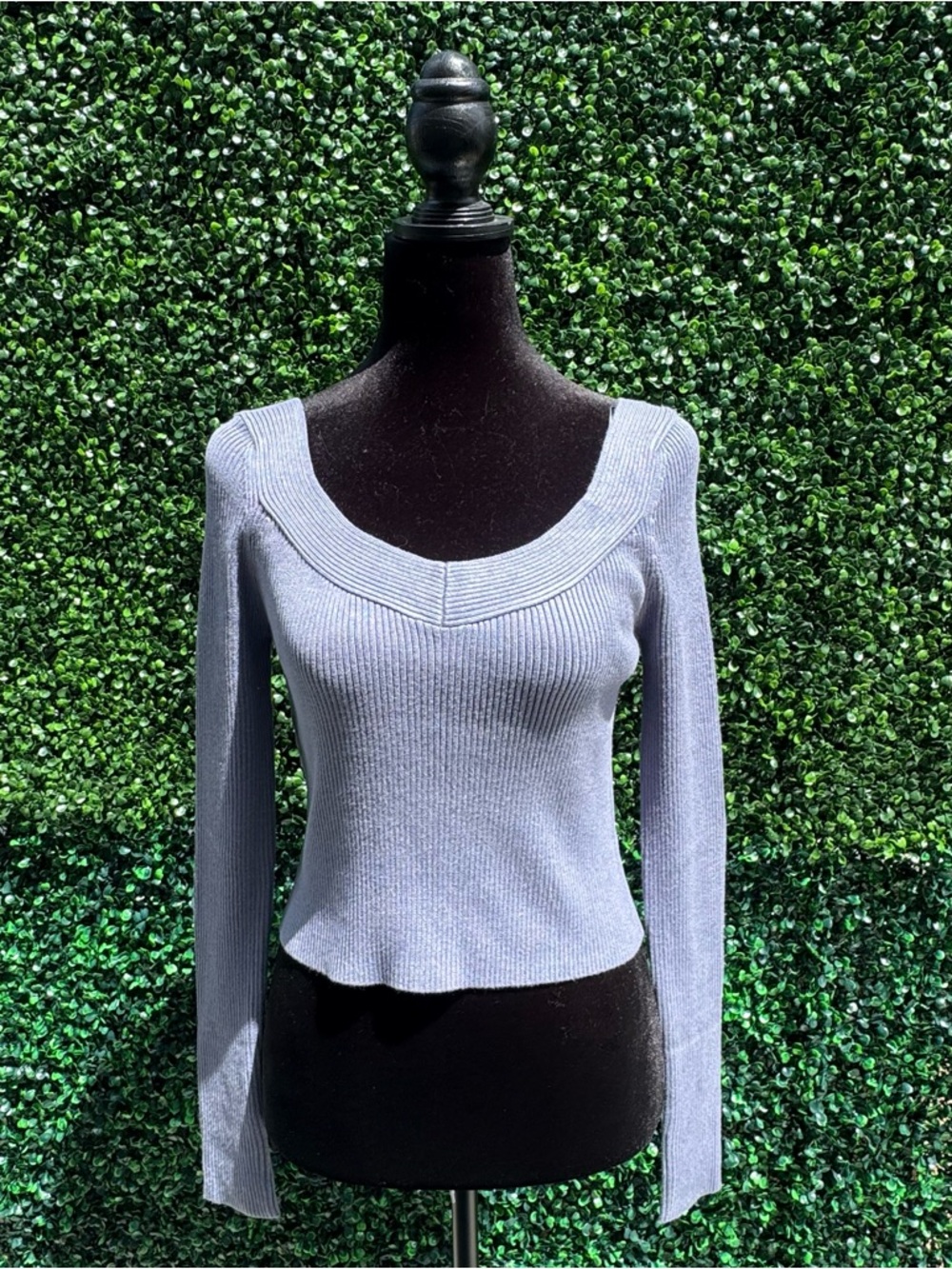 Promesa Blue Ribbed Scoop Neck Long Sleeve Top